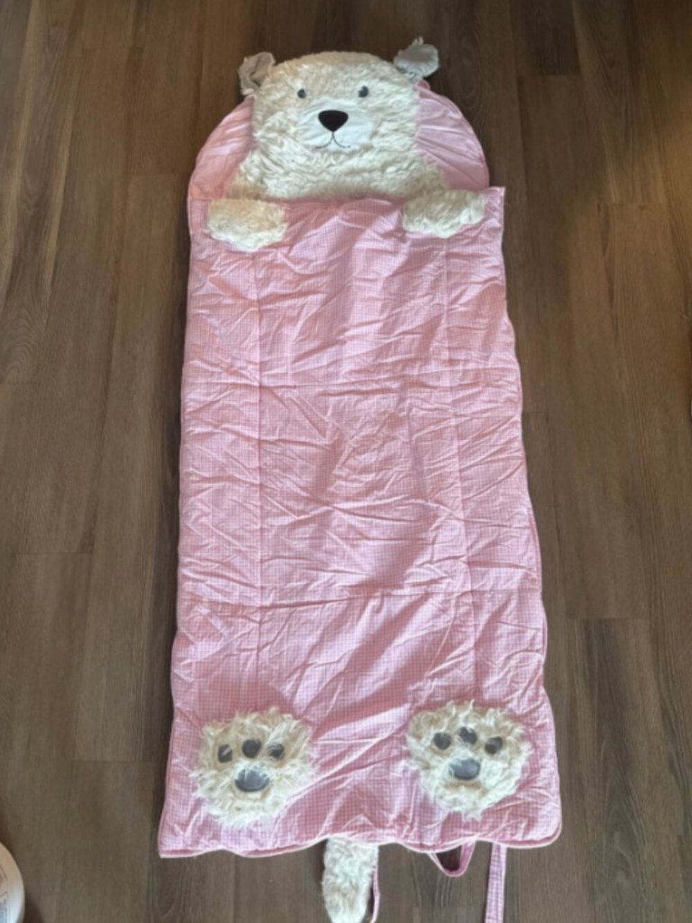 Pottery Barn Kids Striped Shaggy Head Critter Sleeping Bags nap mat pink puppy